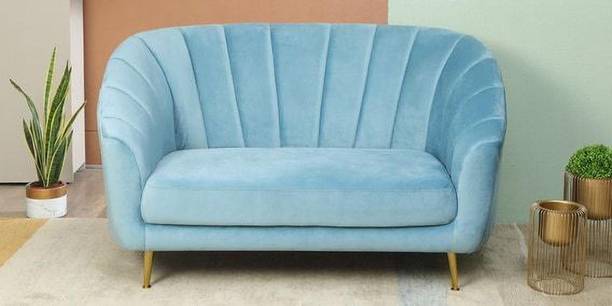 FURINNO 2 Seater Velvet Sofa In Sky Blue Colour Fabric 2 Seater Sofa
