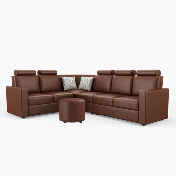 Sekar Lifestyle L Shape Corner [Normal Handles] With Round Moda Leatherette Leatherette 5 Seater  Sofa