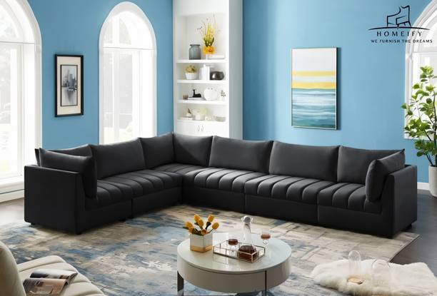 Homeify Favia 6 Seater Fabric Sectional Sofa Set for Living Room Fabric 6 Seater  Sofa