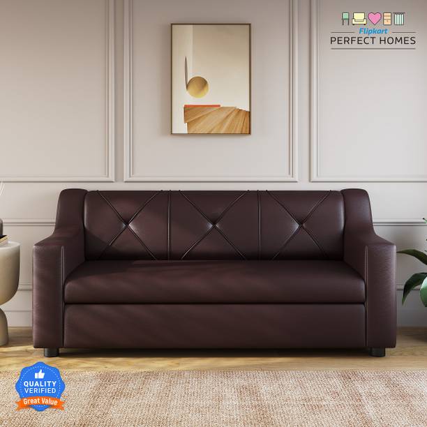 Flipkart Perfect Homes Soft Living Room Brown Comfortable Leatherette 3 Seater  Sofa