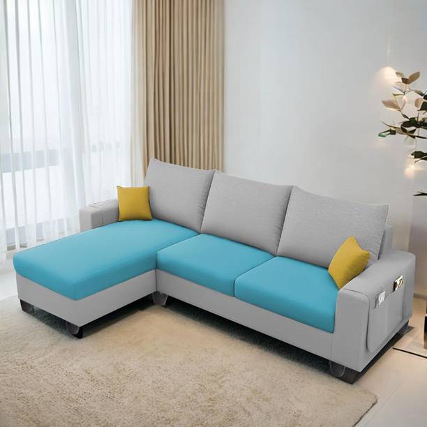 TrueValue Icoinc LHS L Shape Sofa Premium Quality Velvet Fabric 4 Seater  Sofa