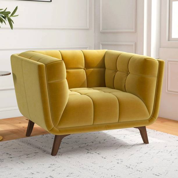 Torque Louis 1 Seater Fabric Sofa For Living Room| Bedroom| Office - Yellow Fabric 1 Seater  Sofa