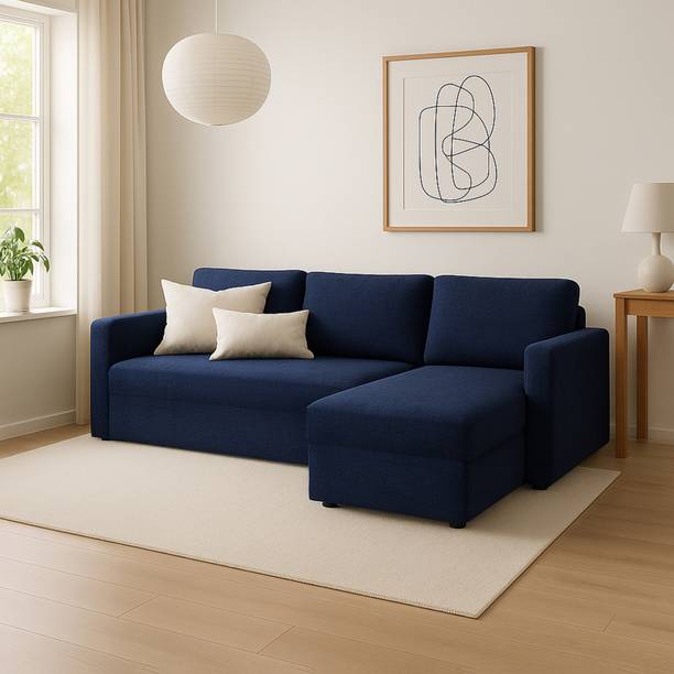 Trevi Scorpio 6 Seater L Shape Sofa | 3+Lounge Sectional Sofa Set | Cool Cobalt Fabric Fabric 6 Seater  Sofa