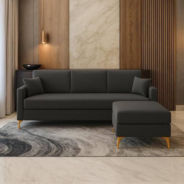 FURNY Bravelle 3 Seater Modular Sofa Set with 1 Ottoman| Soft Velvet Suede Fabric Fabric 3 Seater  Sofa