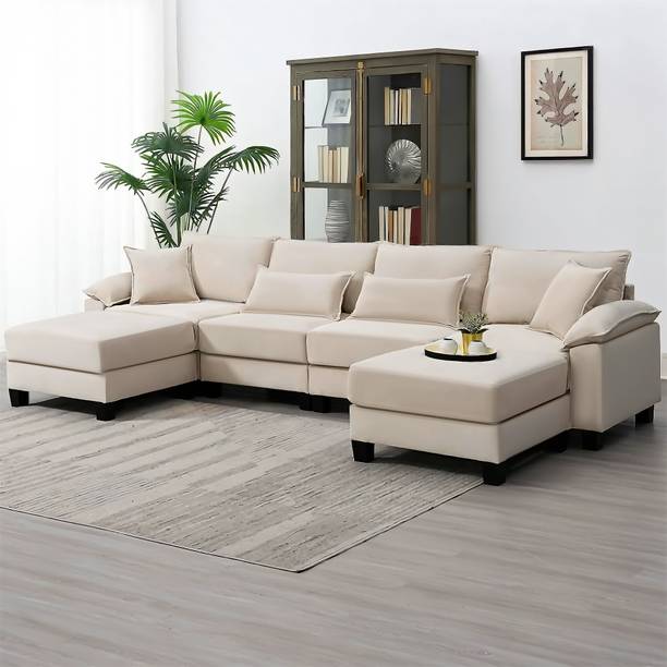 Groovecraft Brevik 6 Seater Fabric Sectional Sofa for Living Room Fabric 6 Seater Sofa