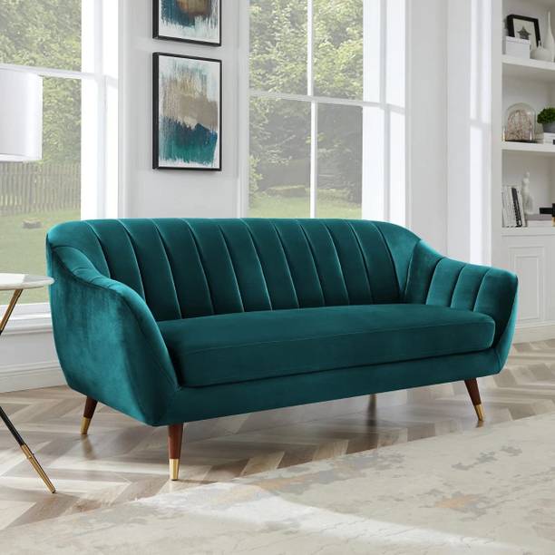 India wood mart 3 Seater Sofa Set with Two Cushions Perfect for Home Office Guests Living Room Leather 3 Seater  Sofa