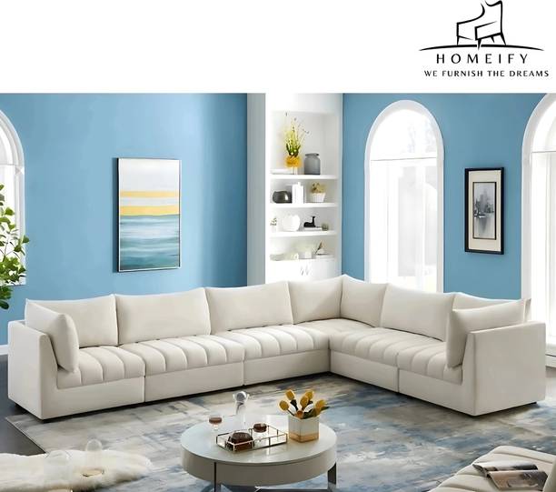 Homeify Favia Fabric Sectional for Living Room Fabric 6 Seater  Sofa