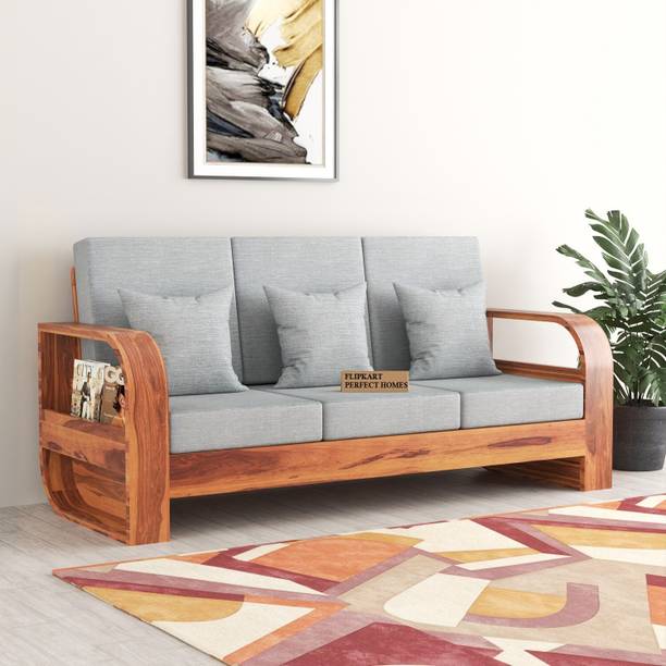 Flipkart Perfect Homes Leaf Armrest Sheesham Wood Three Seater Sofa With Pocket Storage For Living Room Fabric 3 Seater  Sofa