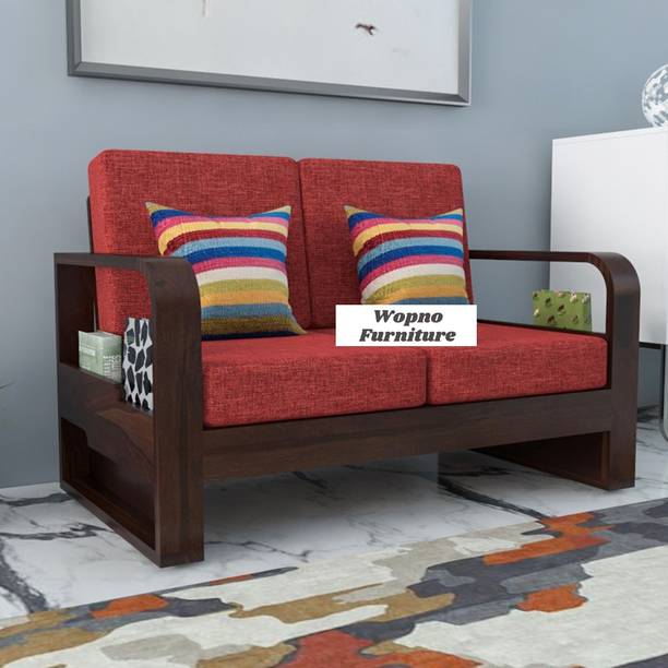 Wopno Furniture Sheesham Wooden 2 Seater Sofa set for living Room | Wooden Sofa Fabric 2 Seater Sofa