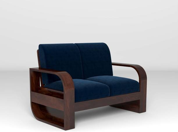 DIVESHIKA ART Sheesham Wood Two Seater Sofa With Round Leaf Style Arms & Side Pocket Storage | Fabric 2 Seater  Sofa