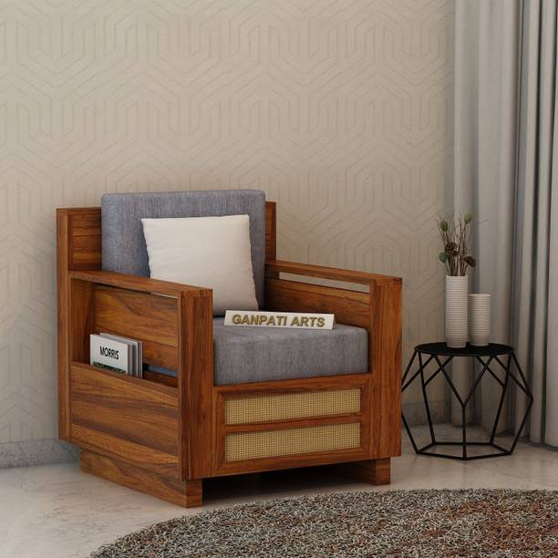 Ganpati Arts Sheesham Wood Sofa For Living Room with Cushion For Home Fabric 1 Seater  Sofa