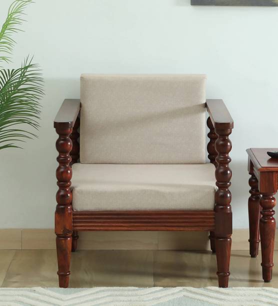 DEMIWALL Solid Sheesham Wood One Seater Sofa Sectional For Living Room/ Office || Fabric 1 Seater  Sofa