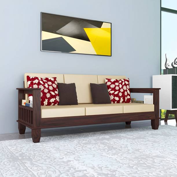 TAKELWOOD BRAVO Sheesham Wood Three Seater Sofa With Pocket Storage For Living Room/Office Fabric 3 Seater  Sofa