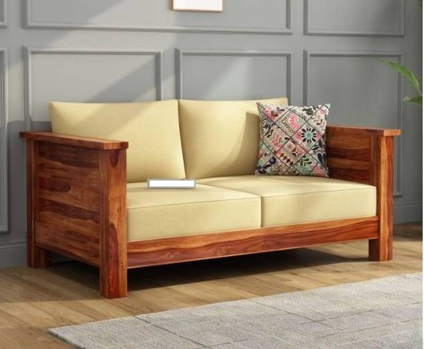 House Of Kuber Solid Sheesham Wood Wooden 2 Seater Sofa Set for Living Room, Office and Lounge Fabric 2 Seater  Sofa