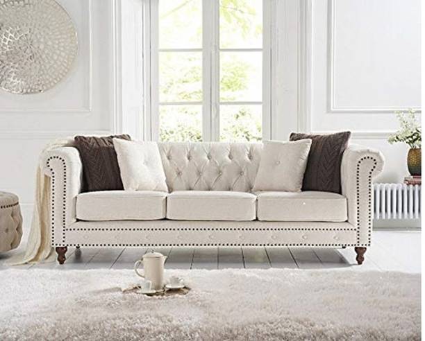 India wood mart Modern Sofa,Rolled Arm Sofa for Living Room,Bedroom,Office,Apartment,Small Space Leather 3 Seater  Sofa