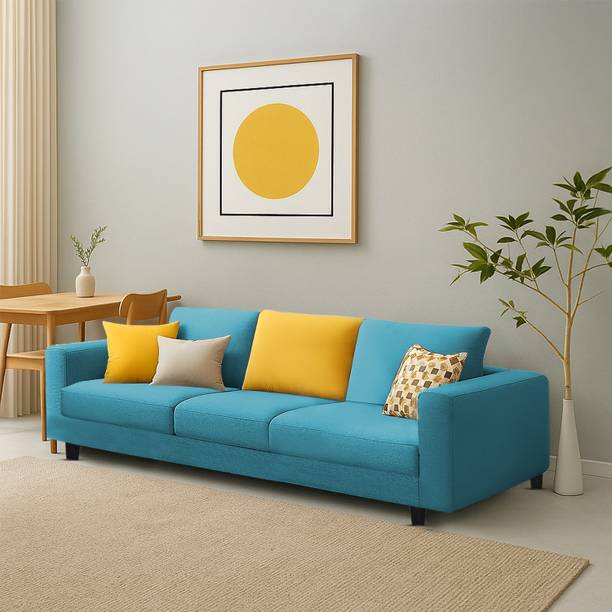 MintCasa Minta 3 Seater Straight Soft Cushion Wooden Frame Sofa Pre-assembled Fabric 3 Seater Sofa