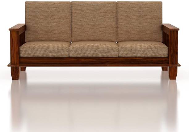 VIVENTO Solid Sheesham Wood Three Seater Sofa With Pocket Storage For Living Room/Office Fabric 3 Seater  Sofa
