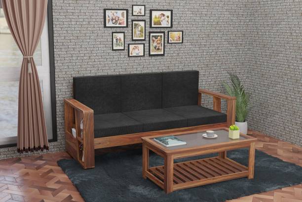WOODTREND Solid Sheesham Wood 3 Seater Sofa For Living, Waiting Room/ Office Fabric 3 Seater Sofa