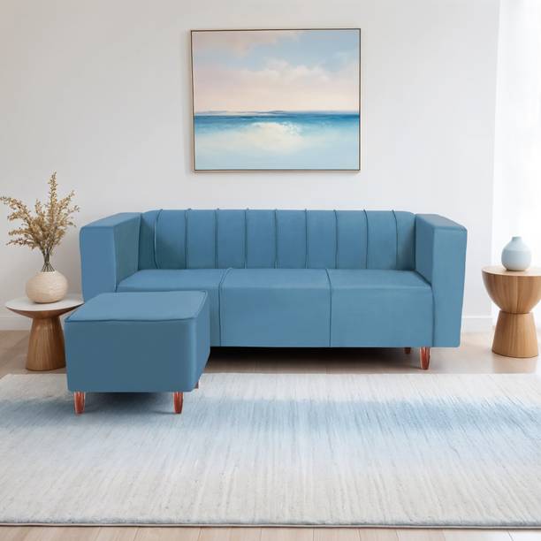 Seventh Heaven Sydney 4 Seater Sofa with Ottoman, Premium Velvet Fabric: Fabric 3 + 1 Sofa Set