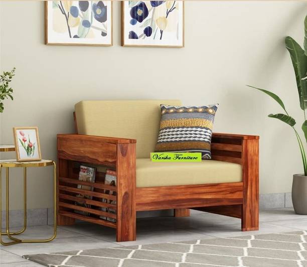 VARSHA FURNITURE Solid Wood 1 Seater Wooden Sofa set for living Room Furniture Fabric 1 Seater  Sofa