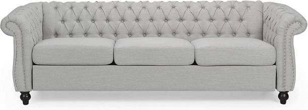 DECORIMPEX Modern and Stylish 3 Seater Chesterfield Fabric Velvet sofa (Grey) Solid Wood 3 Seater Sofa