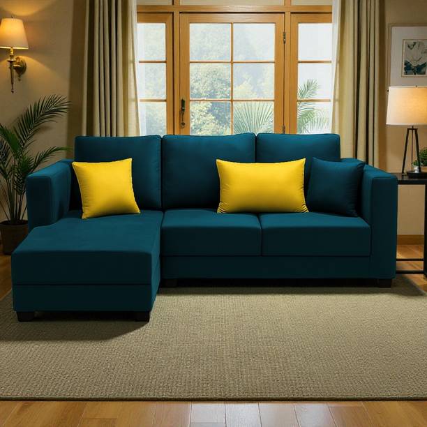 FURNY Milosa 4 Seater Fabric LHS L Shape Sofa Set for Living Room Fabric 4 Seater  Sofa