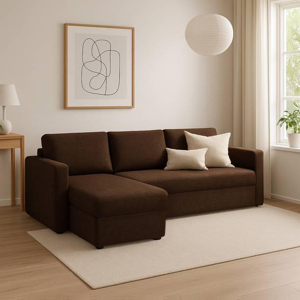 Trevi Scorpio 6 Seater L Shape Sofa | 3+Lounge Sectional Sofa Set | Dark Brown Fabric Fabric 6 Seater  Sofa