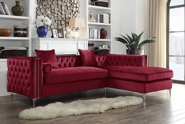 Dr Smith L Shape Chesterfield Fabric Velvet Corner Sofa Set Fabric 4 Seater  Sofa