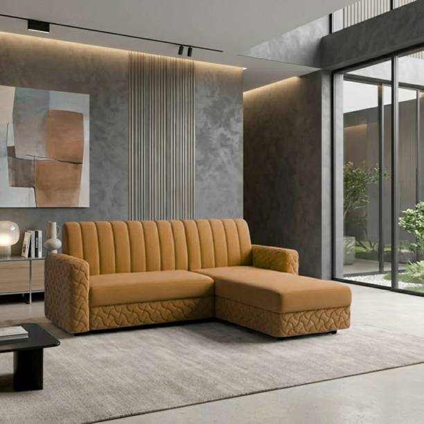 WAKESURE Premium Quality L Shape RHS Velvet Fabric 5 Seater Sofa