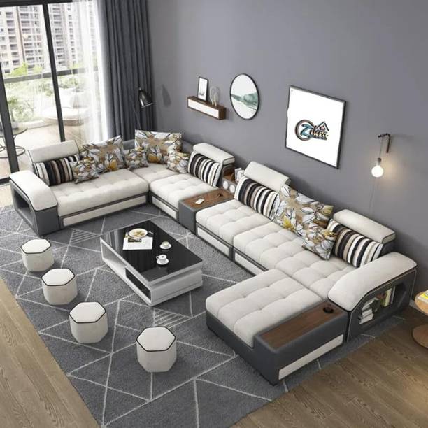 Zikra Dapper 2 Interchangebale U Shape Leatherette 12 Seater  Sofa