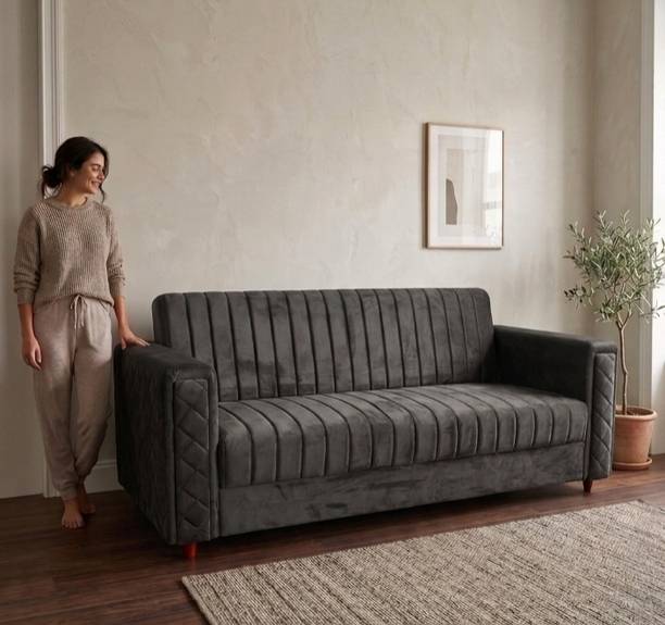 SNUZSPACE Vento Premium Velvet fabric with Modern Space-Saving Design Fabric 3 Seater Sofa