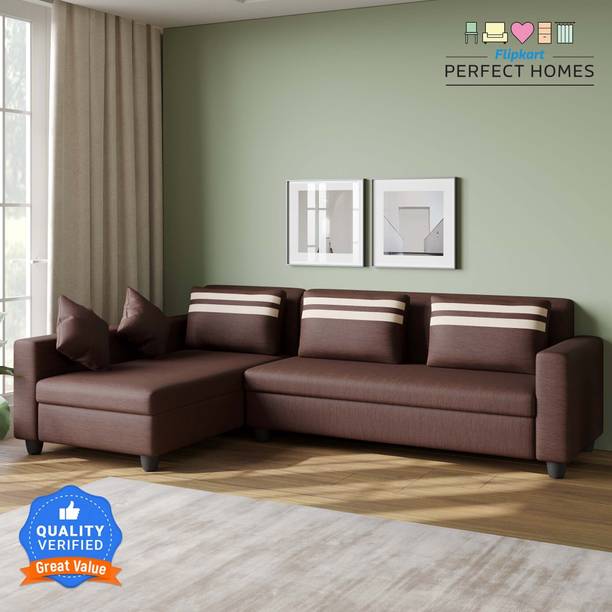 फ्लिपकार्ट परफेक्ट होम्स Seltos Premium L Shaped Sofa Set ll Living Room ll Left Facing कपड़ा सोफ़ा