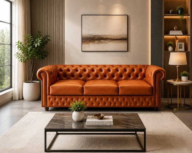 TAJWOODCRAFT Leather 3 Seater  Sofa