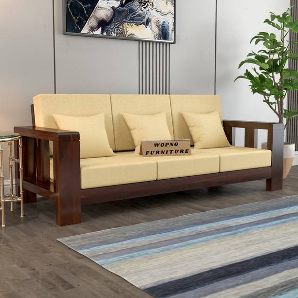 Wopno Furniture Pure Sheesham Wooden 3 Seater Sofa for Living Room and Home\Office Fabric 3 Seater  Sofa
