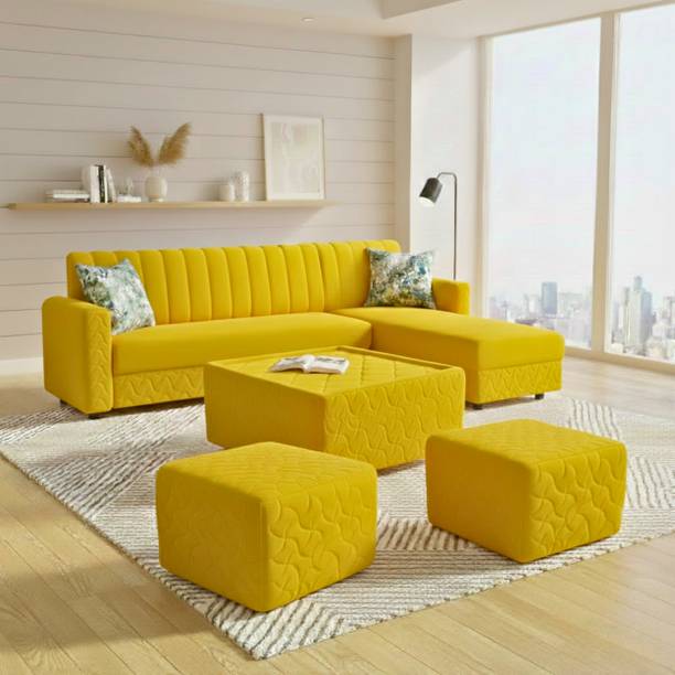 WAKESURE Premium Quality L Shape RHS Velvet Fabric 8 Seater Sofa