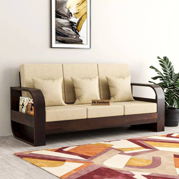 PR FURNITURE Solid Sheesham Wood Three Seater Sofa For Living Room/ Office Fabric 3 Seater  Sofa