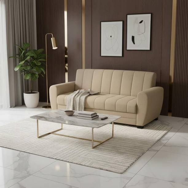 FURNY Arora 3-Seater Fabric Sofa Set | Soft Velvet Upholstery, Sturdy Wooden Frame Fabric 3 Seater  Sofa