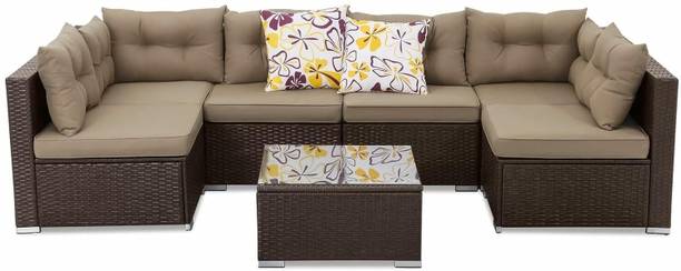 Mymigos Outdoor Wicker 6-Seater Sectional Sofa Set Fabric 6 Seater  Sofa