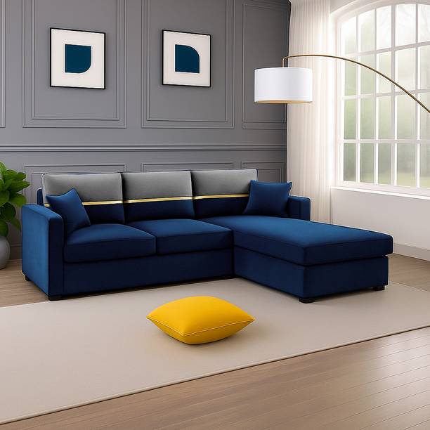 FURNY Arnoy 4 Seater Fabric RHS L Shape Sofa Set for Living Room Fabric 4 Seater  Sofa