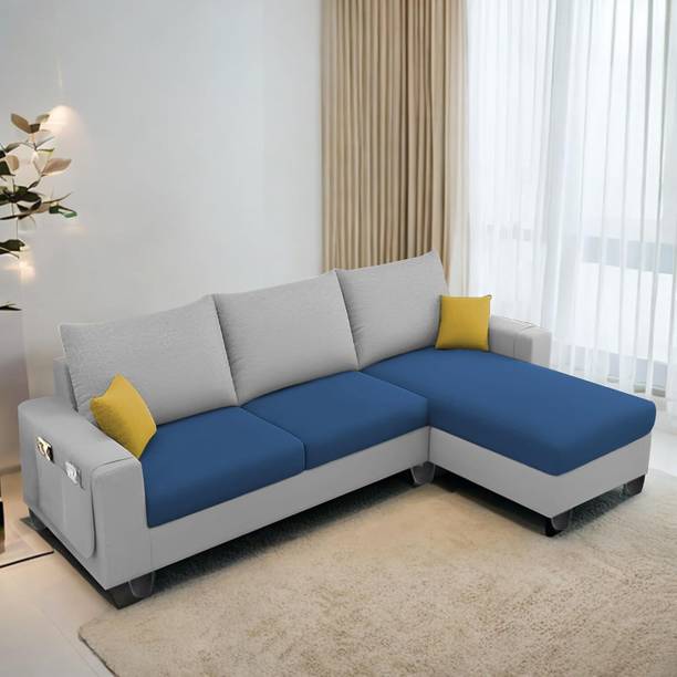 TrueValue Sassy RHS L Shape Sofa Premium Quality Velvet Fabric 4 Seater  Sofa