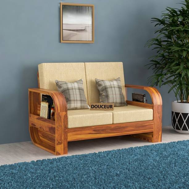 Douceur Furnitures Solid Sheesham Wood Two Seater Sofa For Living Room, Office, Café Fabric 2 Seater  Sofa