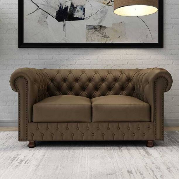 India wood mart Wooden Modern Sofa Tufted Couch with Deep Seat,Chesterfield 2 Seater Sofa Fabric Half-leather 2 Seater  Sofa