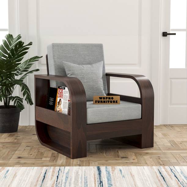 Wopno Furniture Sheesham Wooden 1 Seater Sofa Set for Living Room Home Office Solid Wood Fabric 1 Seater Sofa