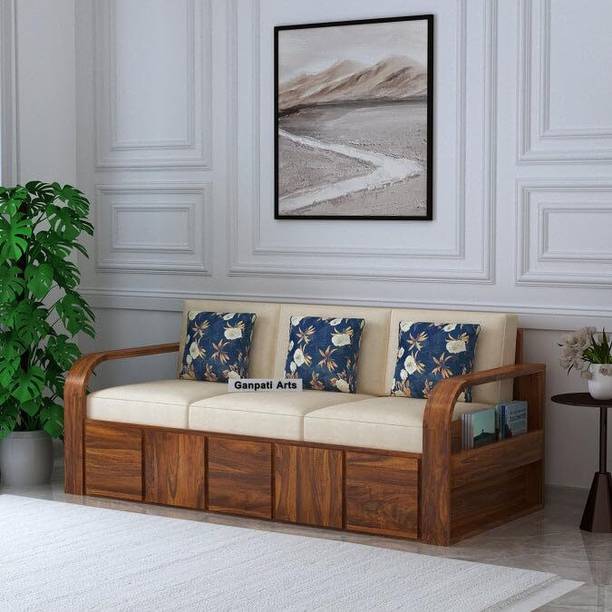 Ganpati Arts Scott Wooden Sofa with Side Pocket for Living Room/Bedroom/Office Fabric 3 Seater  Sofa