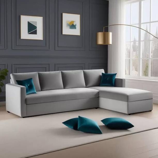 WAKESURE Premium Quality RHS L Shape Sofa For Living Room, Bedroom, And Office Velvet Fabric 6 Seater  Sofa
