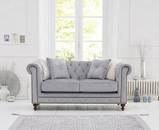 India wood mart Wooden Furniture grey 2 Seater Leatherette Modern Chesterfield Sofa Leatherette 2 Seater  Sofa