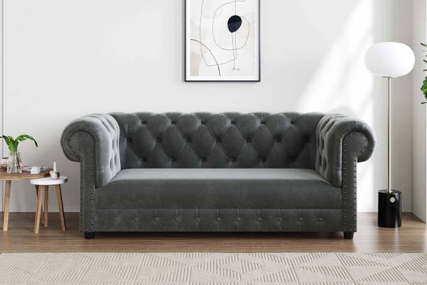 iAnanas Chesterfield 3-Seater Sofa -Plush Velvet, Deep Seating for Relaxation Fabric 3 Seater  Sofa