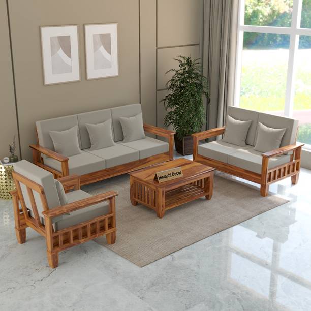 Hitanshi Decor Solid Sheesham Wooden 6 Seater Sofa Set for Living Room Bedroom Home Office Fabric 6 Seater  Sofa