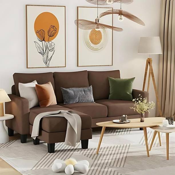 Groovecraft Alba 3 Seater Fabric L-Shaped Couch 3-Seat Sofa Sectional with Reversible Chaise Fabric 4 Seater  Sofa