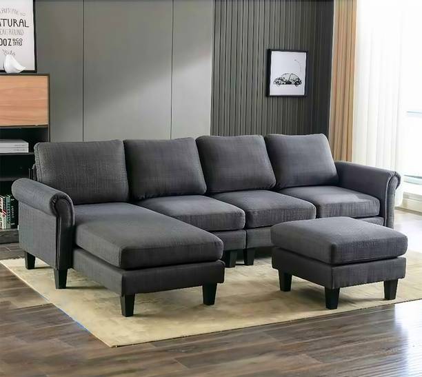 Homeify Reba 6 Seater Fabric Sectional Sofa with Ottoman for Living Room Fabric 6 Seater  Sofa